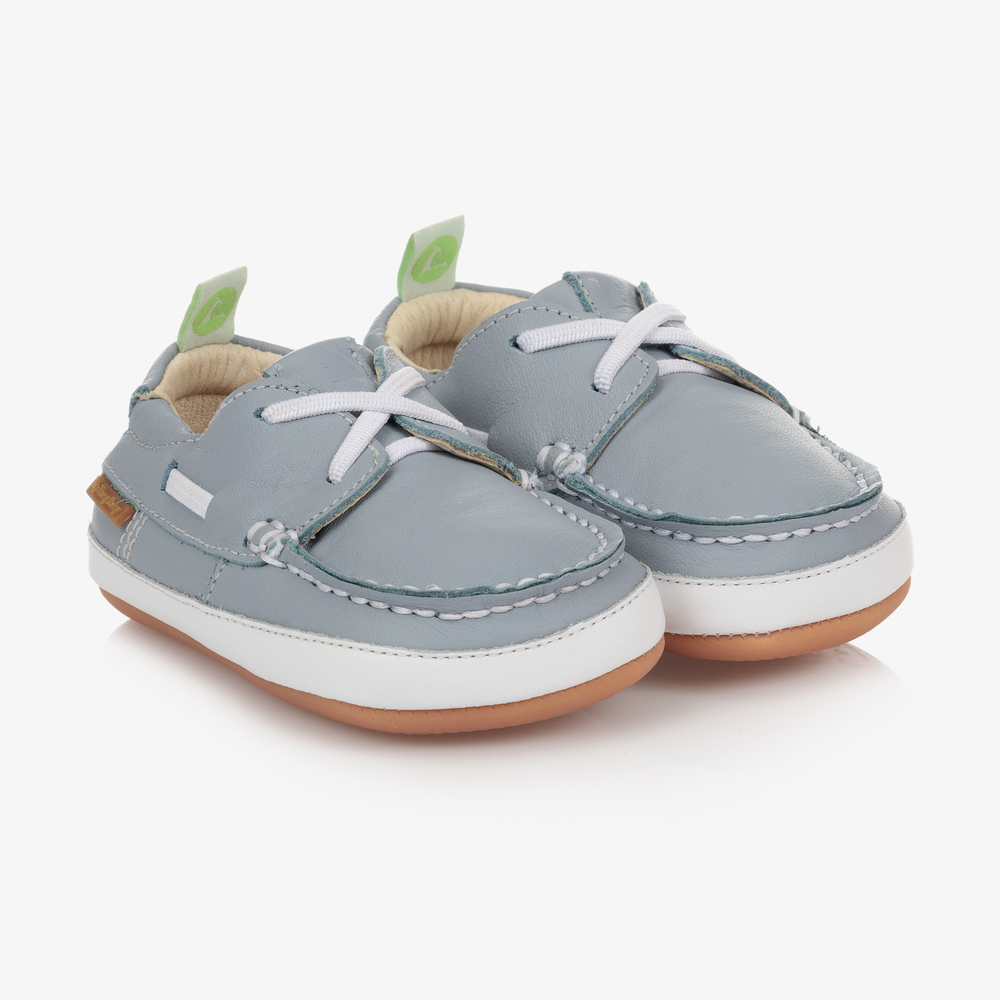 Tip Toey Joey - حذاء جلد لون أزرق باهت للمواليد | Childrensalon