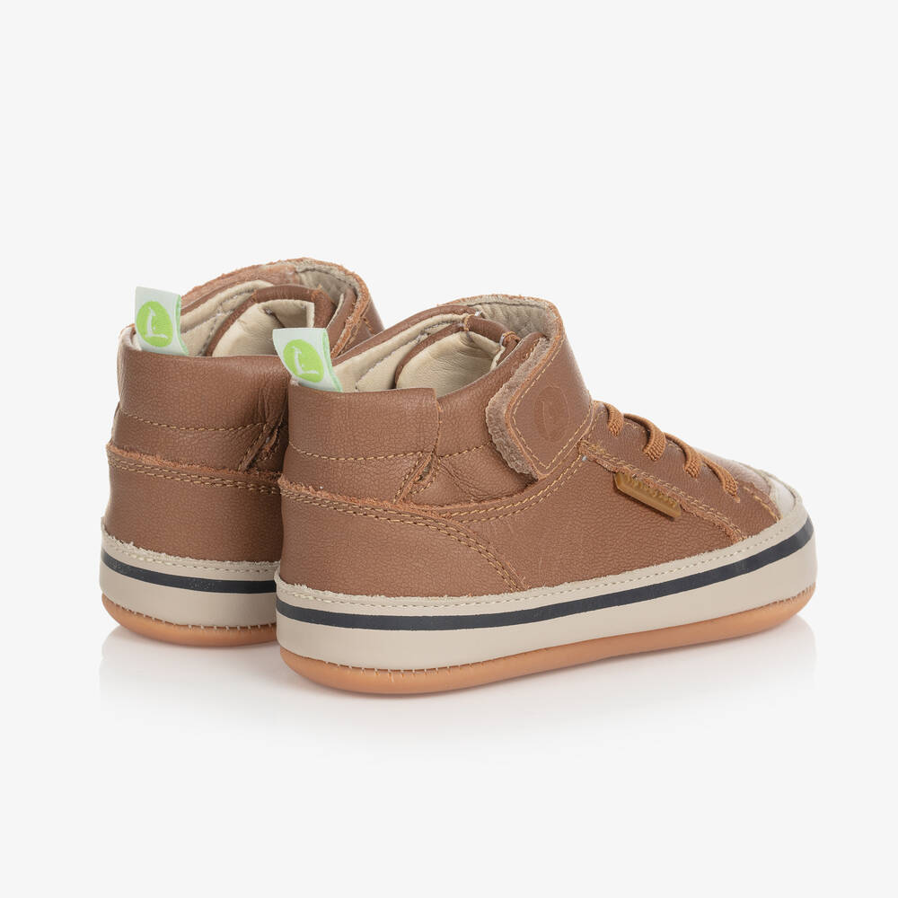 Tip Toey Joey-Baby Boys Brown Leather Hi-Top Trainers | Childrensalon Outlet
