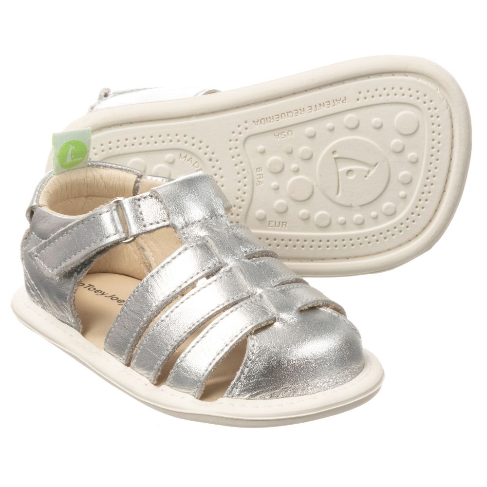 Tip Toey Joey - Baby Silver Leather Sandals | Childrensalon