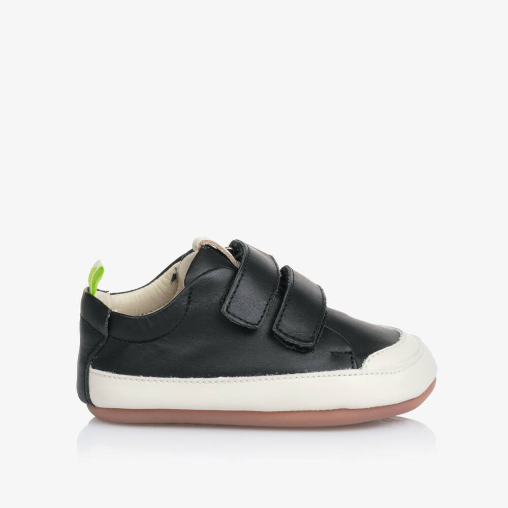 Tip Toey Joey-Black Leather Velcro Baby Trainers | Childrensalon Outlet