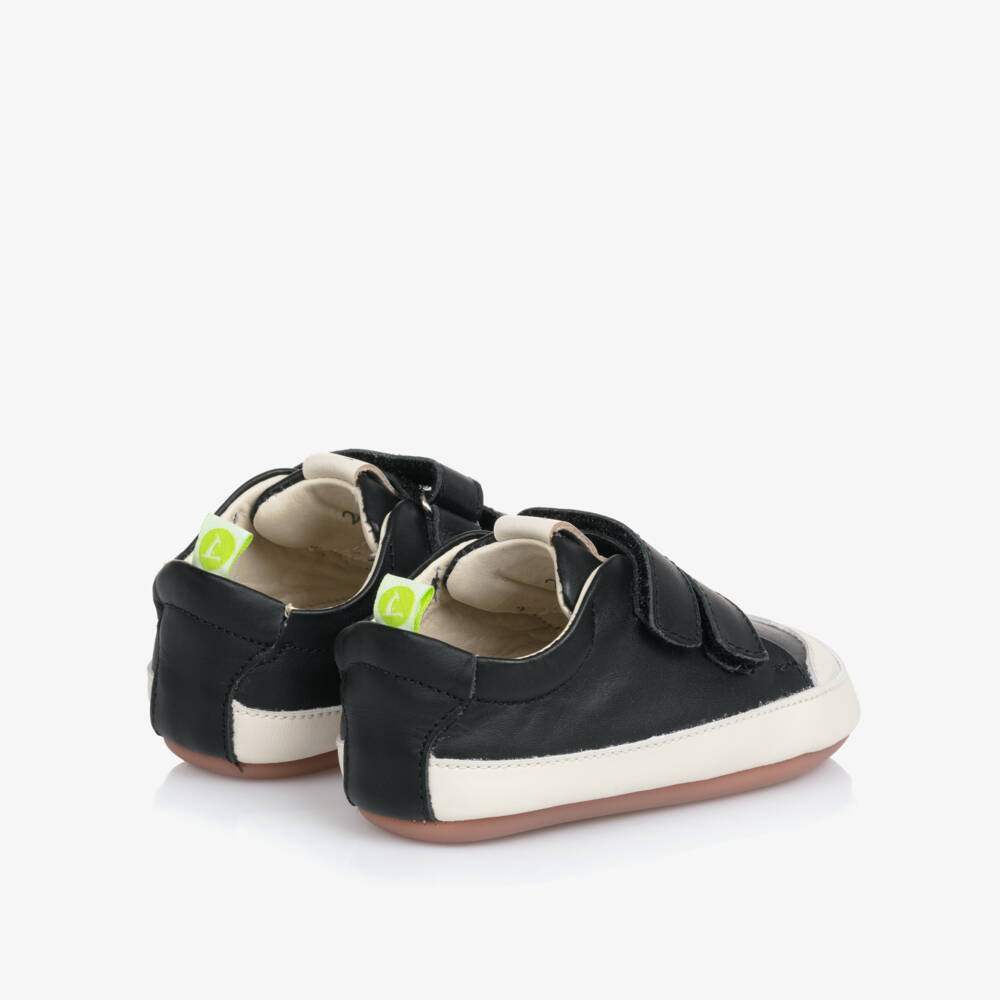 Tip Toey Joey-Black Leather Velcro Baby Trainers | Childrensalon Outlet