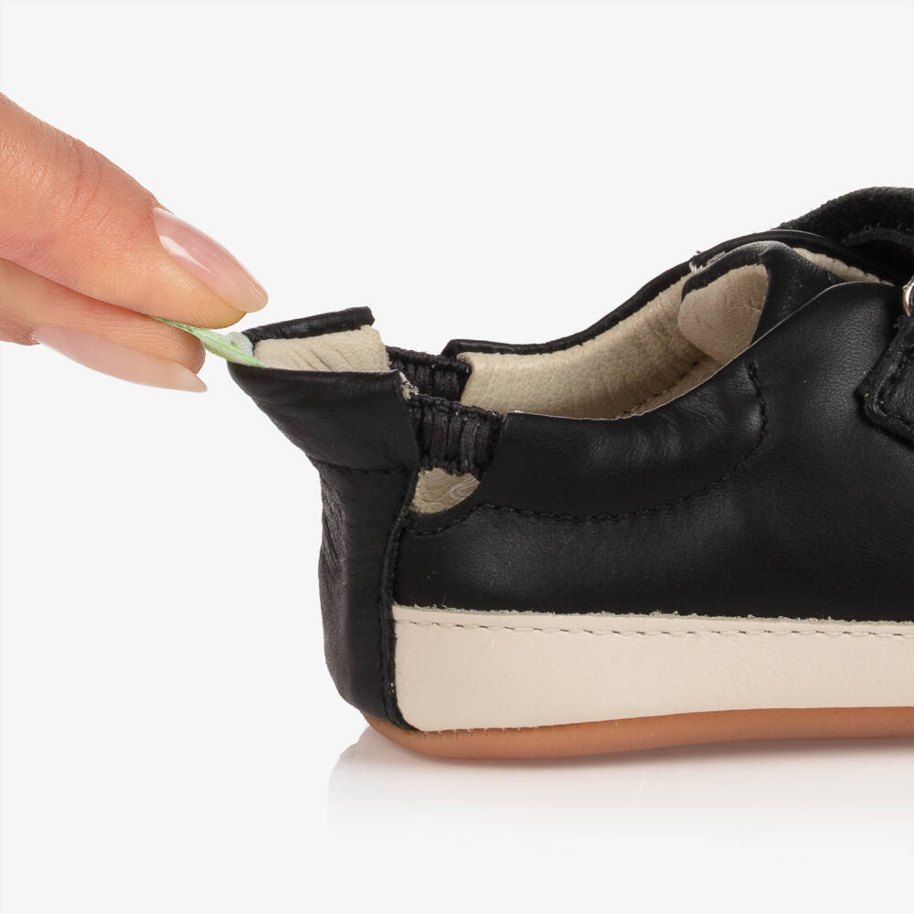 Tip Toey Joey-Black Leather Velcro Baby Trainers | Childrensalon Outlet