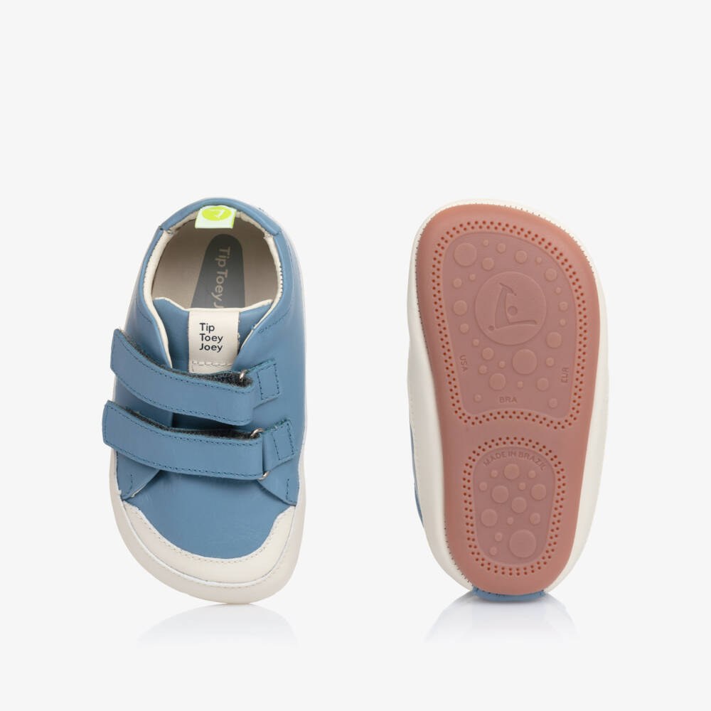 Tip Toey Joey-Boys Blue Leather Velcro Sneakers | Childrensalon Outlet