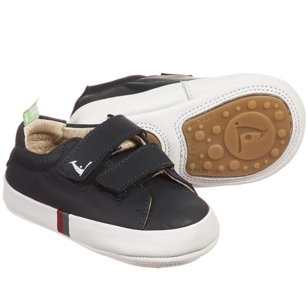 Tip Toey Joey - Boys Navy Blue Leather 'New Flashy' Trainers | Childrensalon