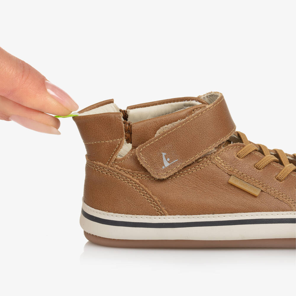 Tip Toey Joey-Boys Tan Leather High-Top Sneakers | Childrensalon Outlet