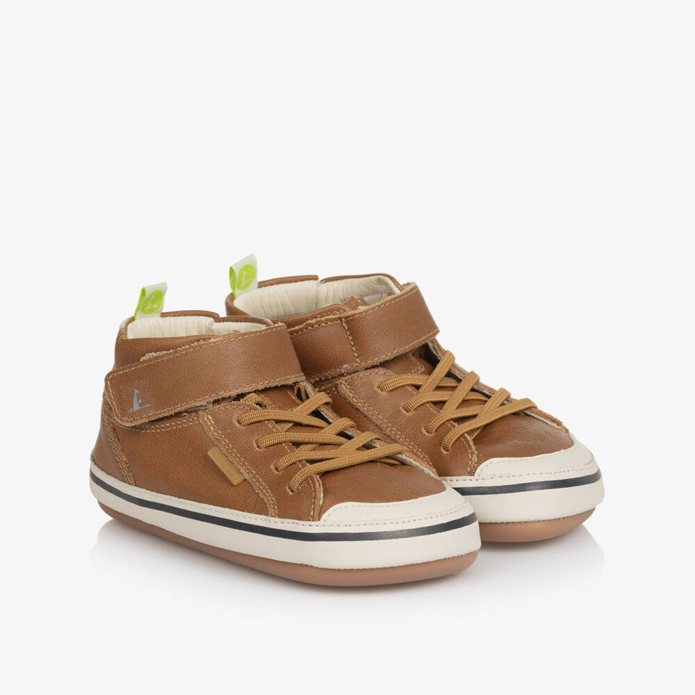 Tip Toey Joey-Boys Tan Leather High-Top Sneakers | Childrensalon Outlet
