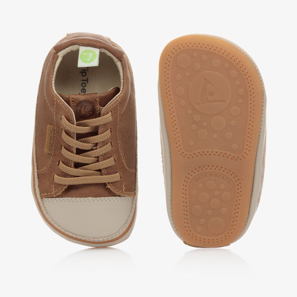 Tip Toey Joey-Brown Leather Baby Trainers | Childrensalon Outlet