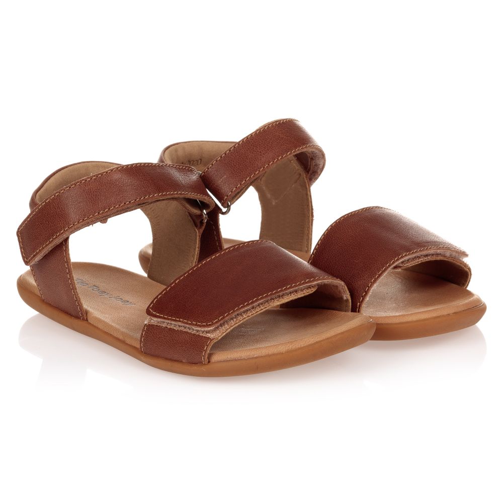 Tip Toey Joey - Brown Leather Sandals | Childrensalon