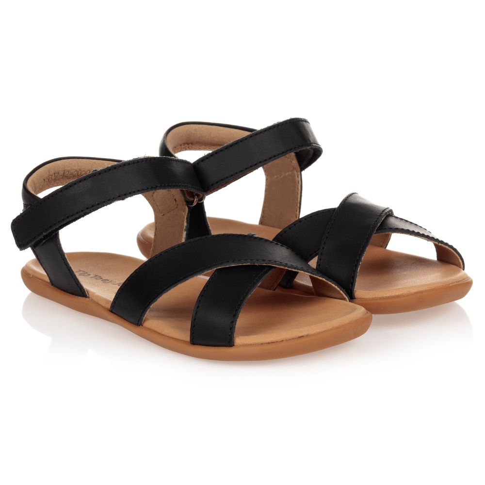 Girls Black Leather Sandals