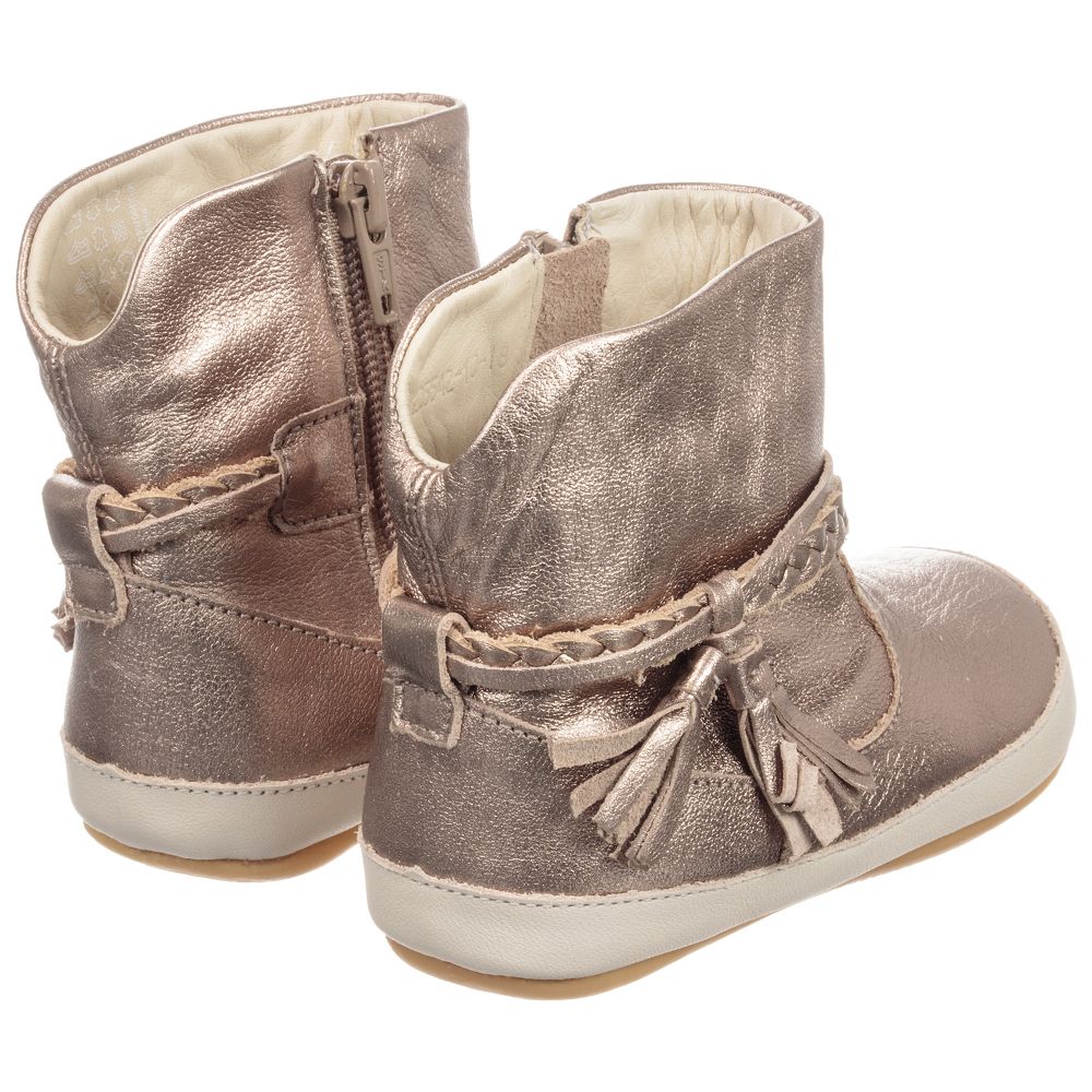 Tip Toey Joey-بوت جلد لون ذهبي للمولودات | Childrensalon Outlet