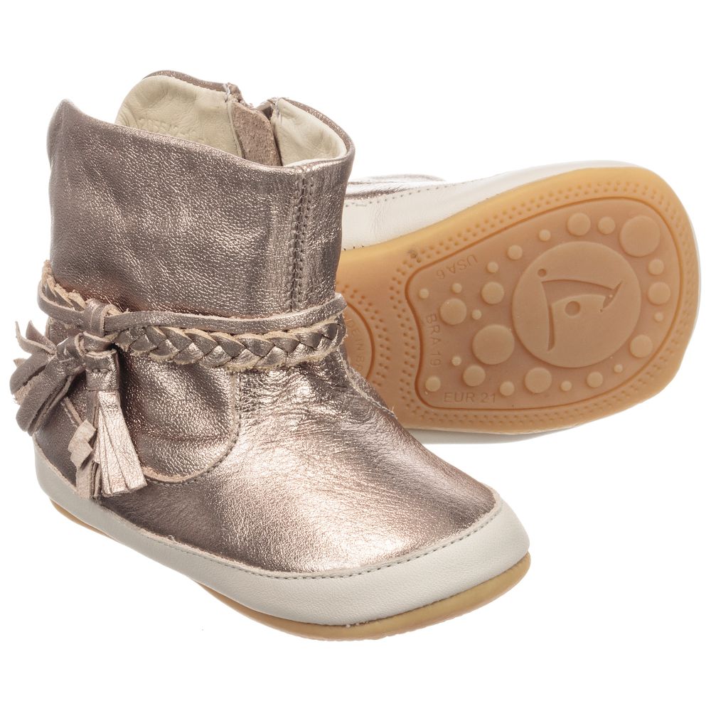 Tip Toey Joey - Gold Leather Baby Boots | Childrensalon