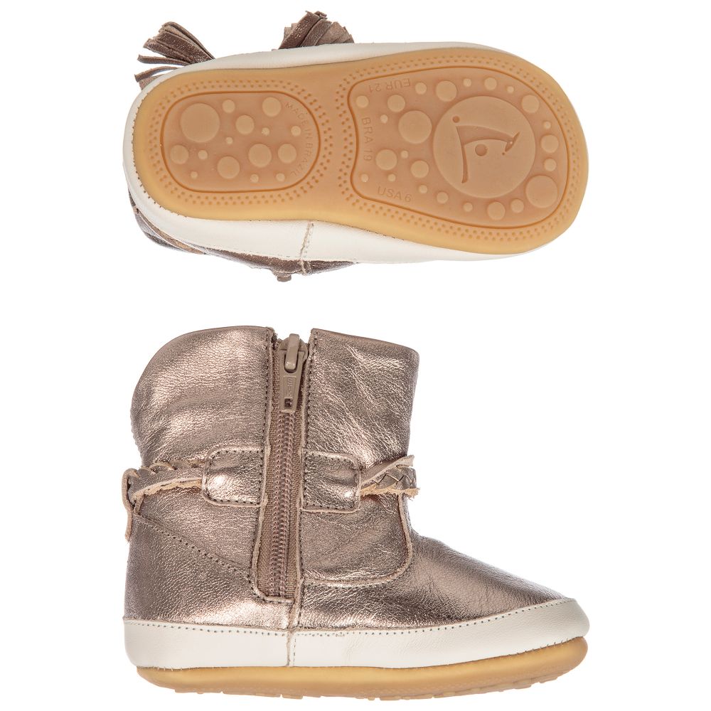 Tip Toey Joey-بوت جلد لون ذهبي للمولودات | Childrensalon Outlet