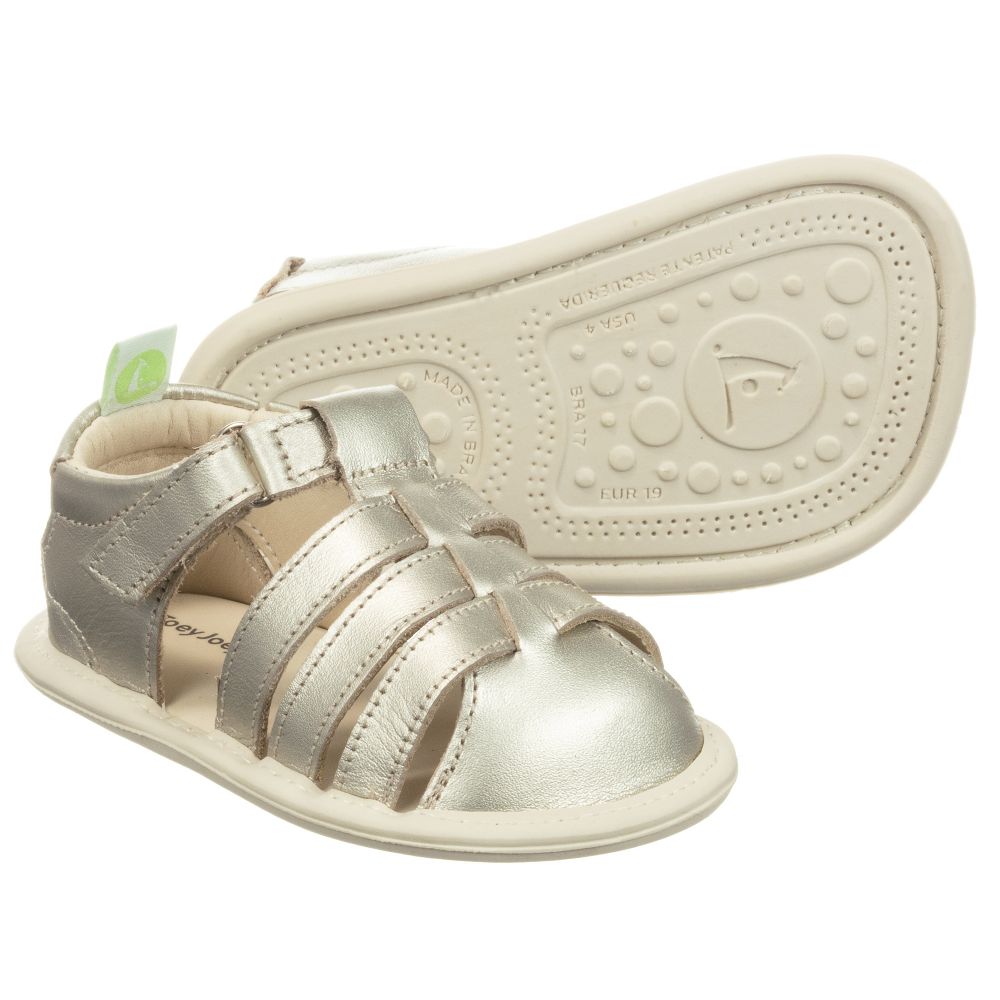 Tip Toey Joey - Goldfarbene Baby-Ledersandalen | Childrensalon