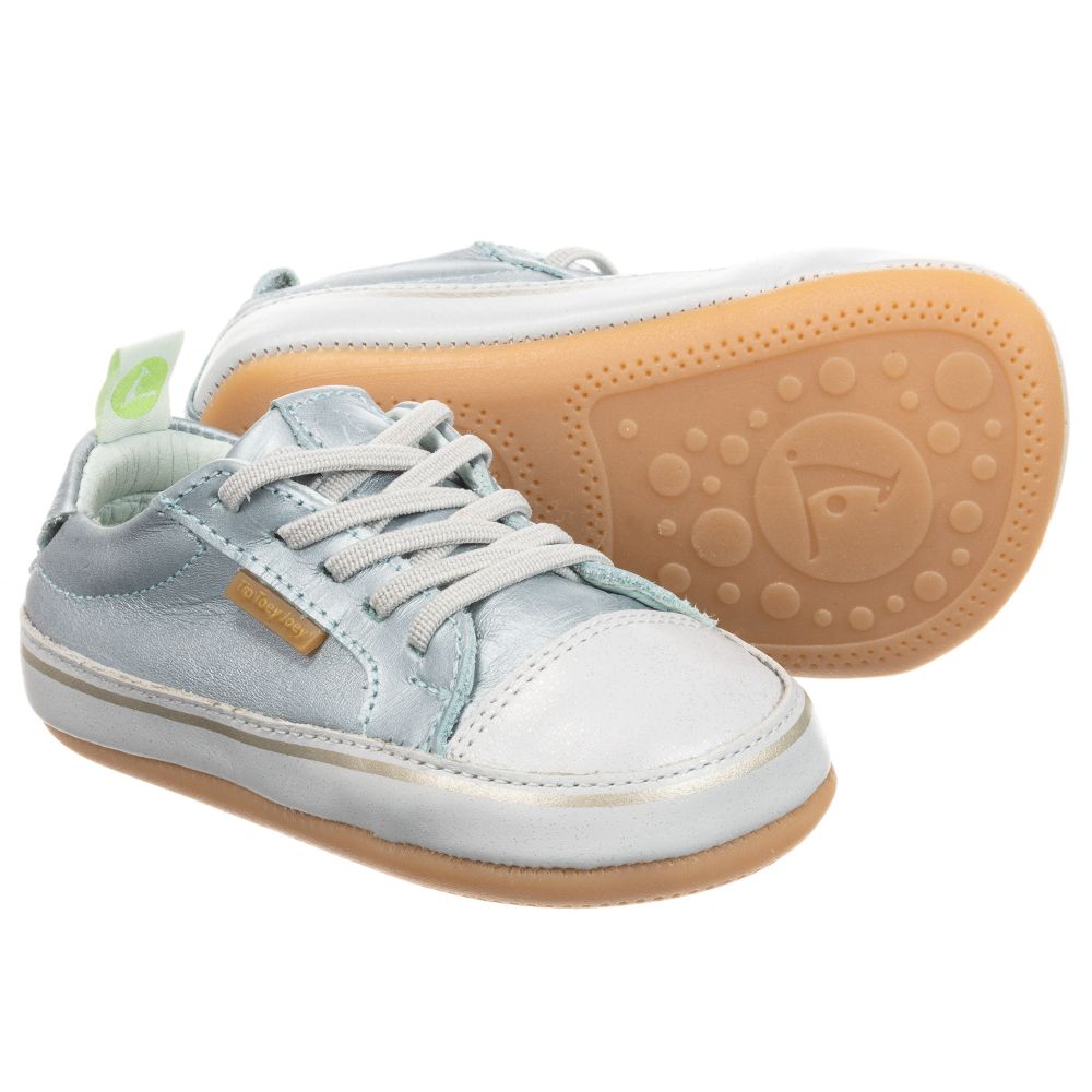 Tip Toey Joey - Baskets métallisées bleues en cuir | Childrensalon