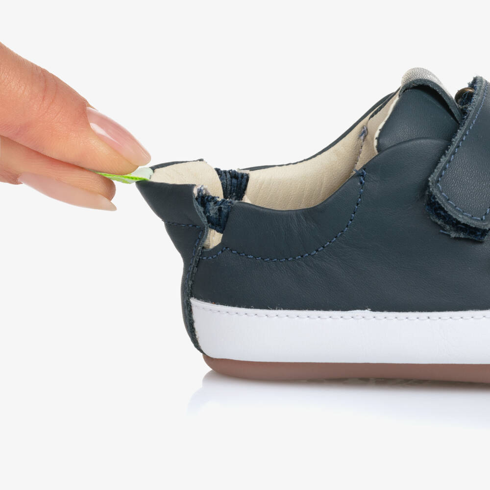 Tip Toey Joey-Navy Blue Leather Velcro Trainers | Childrensalon Outlet