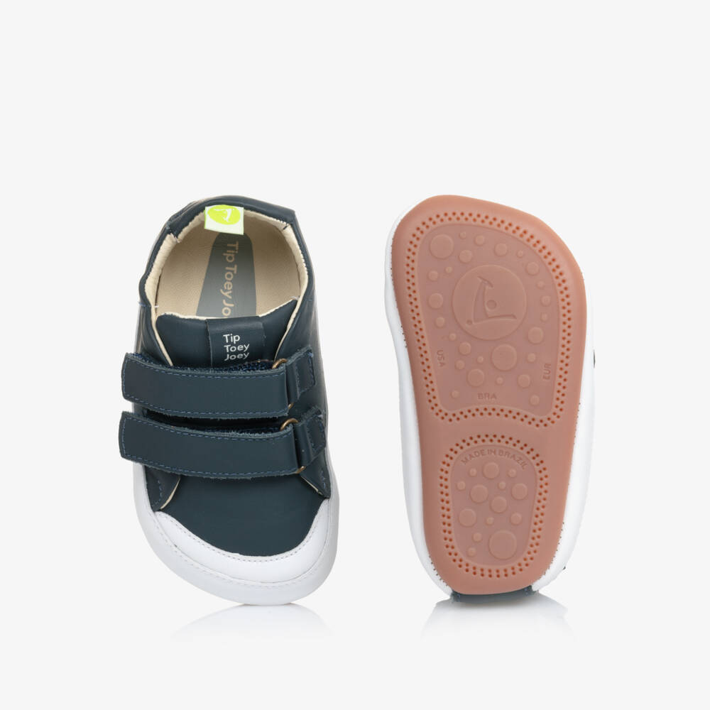 Tip Toey Joey-Navy Blue Leather Velcro Trainers | Childrensalon Outlet
