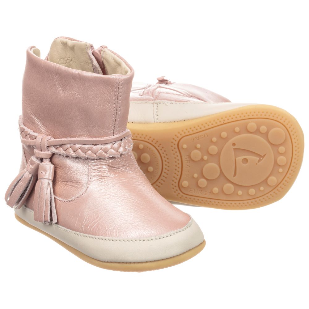 Tip Toey Joey -  Rosa Lederstiefel für Babys | Childrensalon