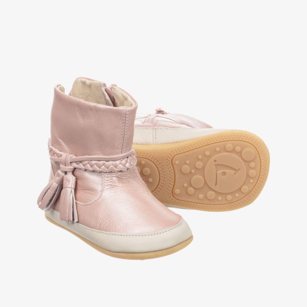 Tip Toey Joey-بوت جلد لون زهري للمولودات | Childrensalon Outlet