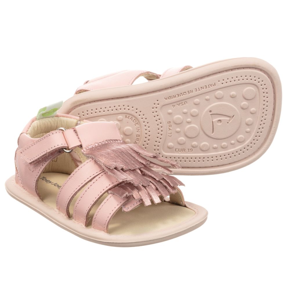 Tip Toey Joey - Pink Leather Baby Sandals | Childrensalon