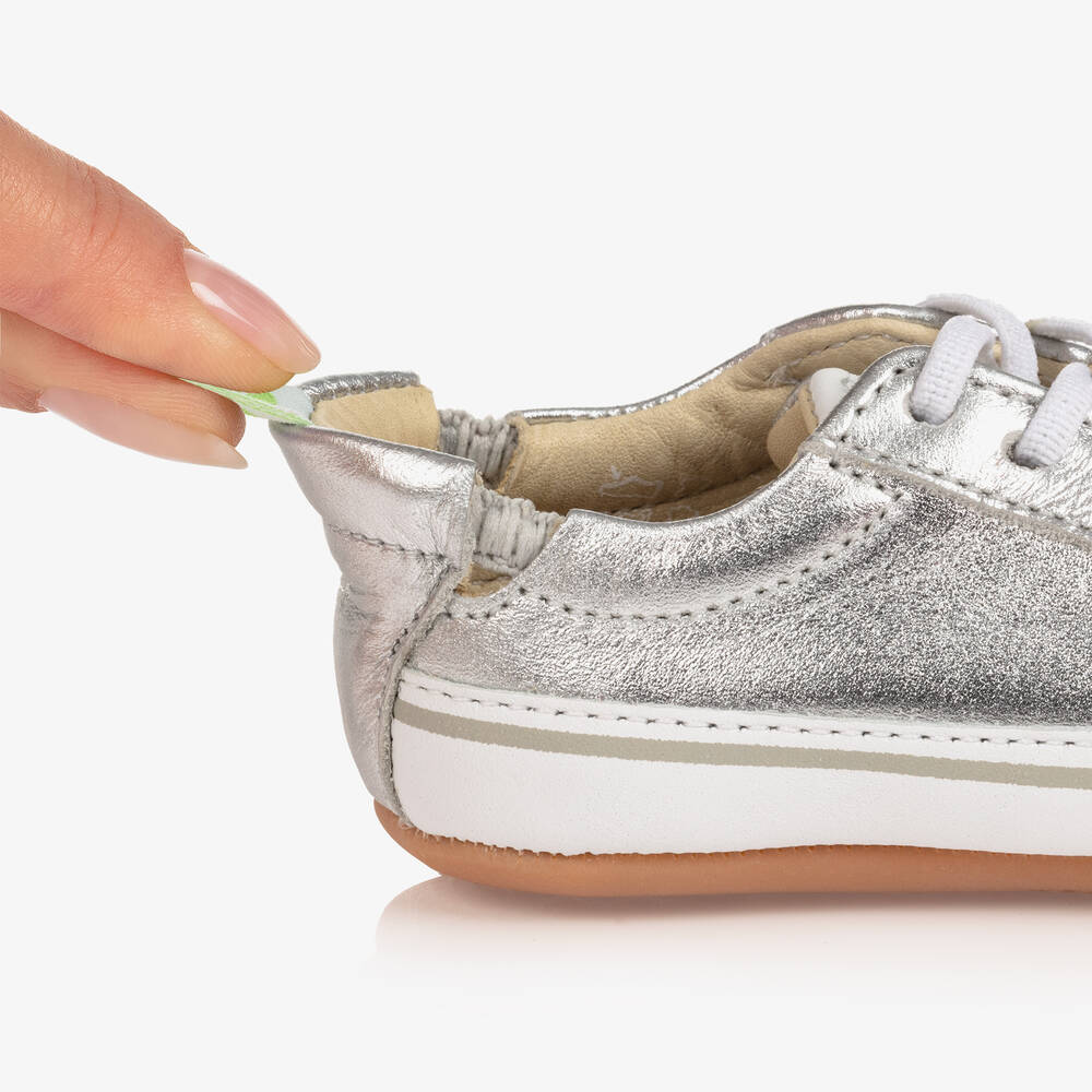 Tip Toey Joey-Silver Leather Baby Trainers | Childrensalon Outlet