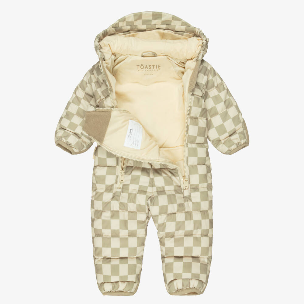 Töastie-Beige Checkerboard Print Pramsuit | Childrensalon Outlet