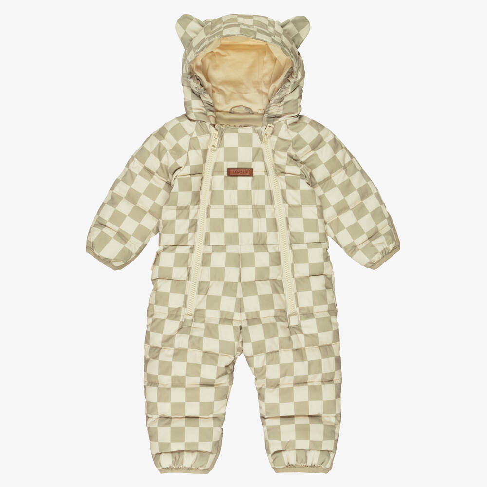 Töastie-Beige Checkerboard Print Pramsuit | Childrensalon Outlet