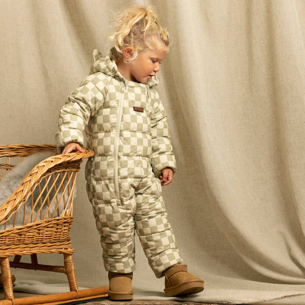 Töastie-Beige Checkerboard Print Pramsuit | Childrensalon Outlet