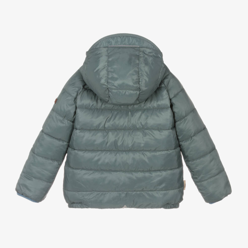 Töastie-جاكيت منفوخ بوجهين لون أزرق وأخضر | Childrensalon Outlet