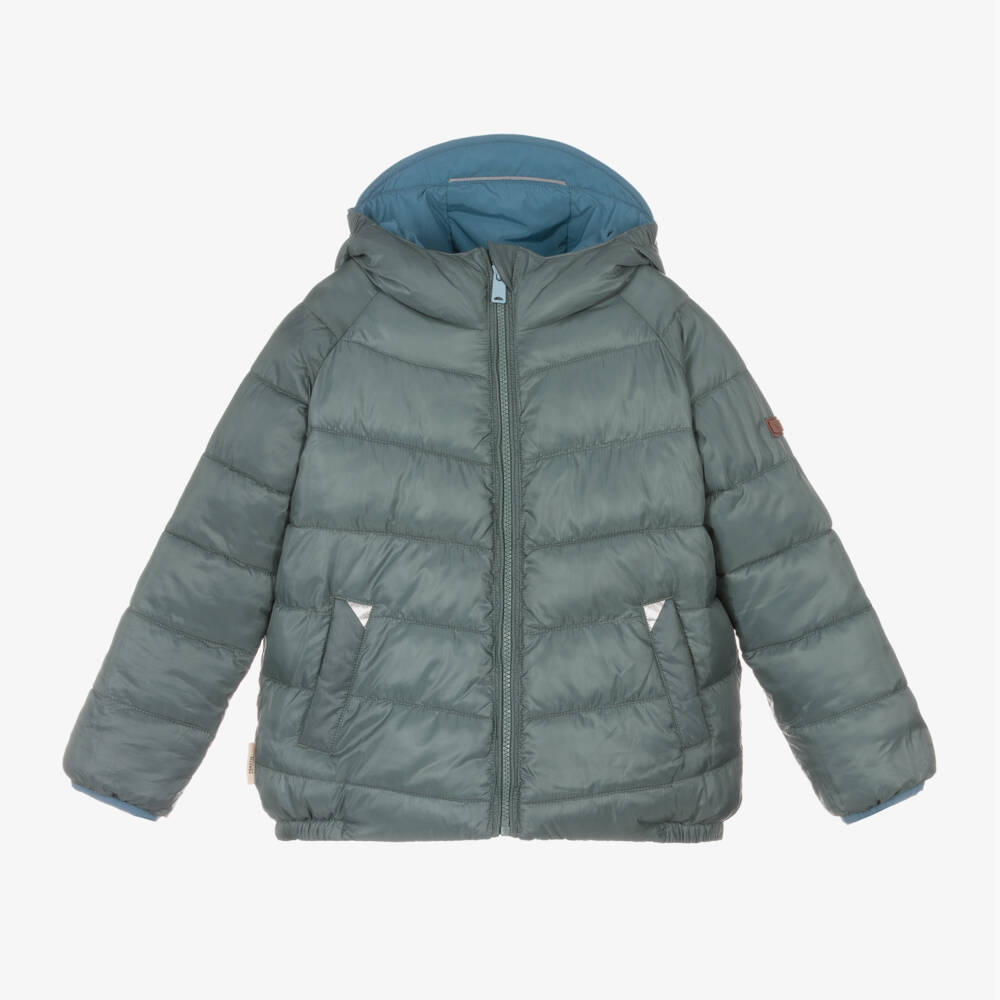 Töastie-جاكيت منفوخ بوجهين لون أزرق وأخضر | Childrensalon Outlet