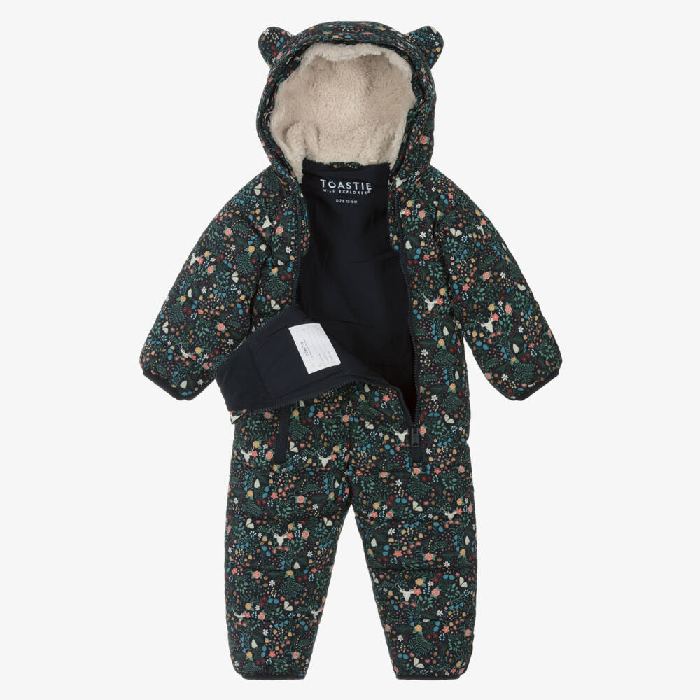Töastie-Girls Midnight Blue Floral Print Snowsuit | Childrensalon Outlet