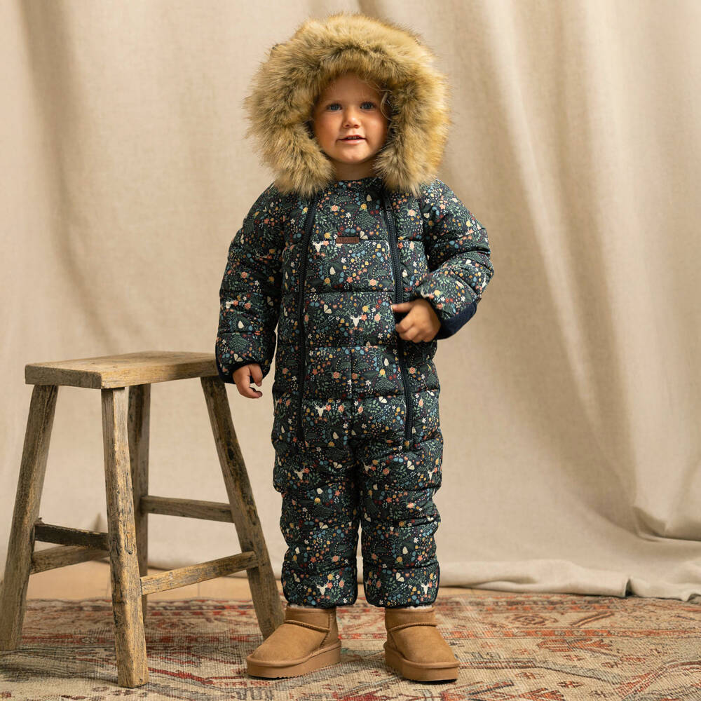 Töastie-Girls Midnight Blue Floral Print Snowsuit | Childrensalon Outlet