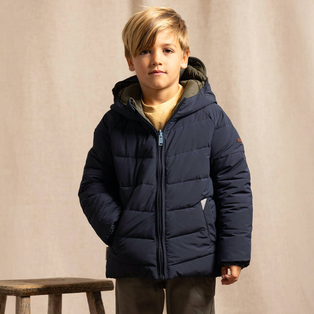 Töastie-Navy Blue & Khaki Green Reversible Puffer Jacket | Childrensalon Outlet