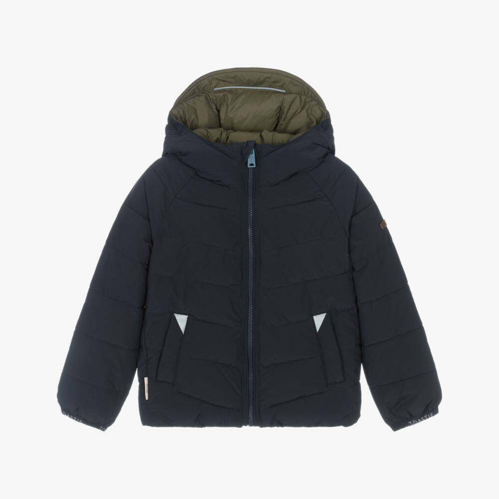 Töastie-Navy Blue & Khaki Green Reversible Puffer Jacket | Childrensalon Outlet