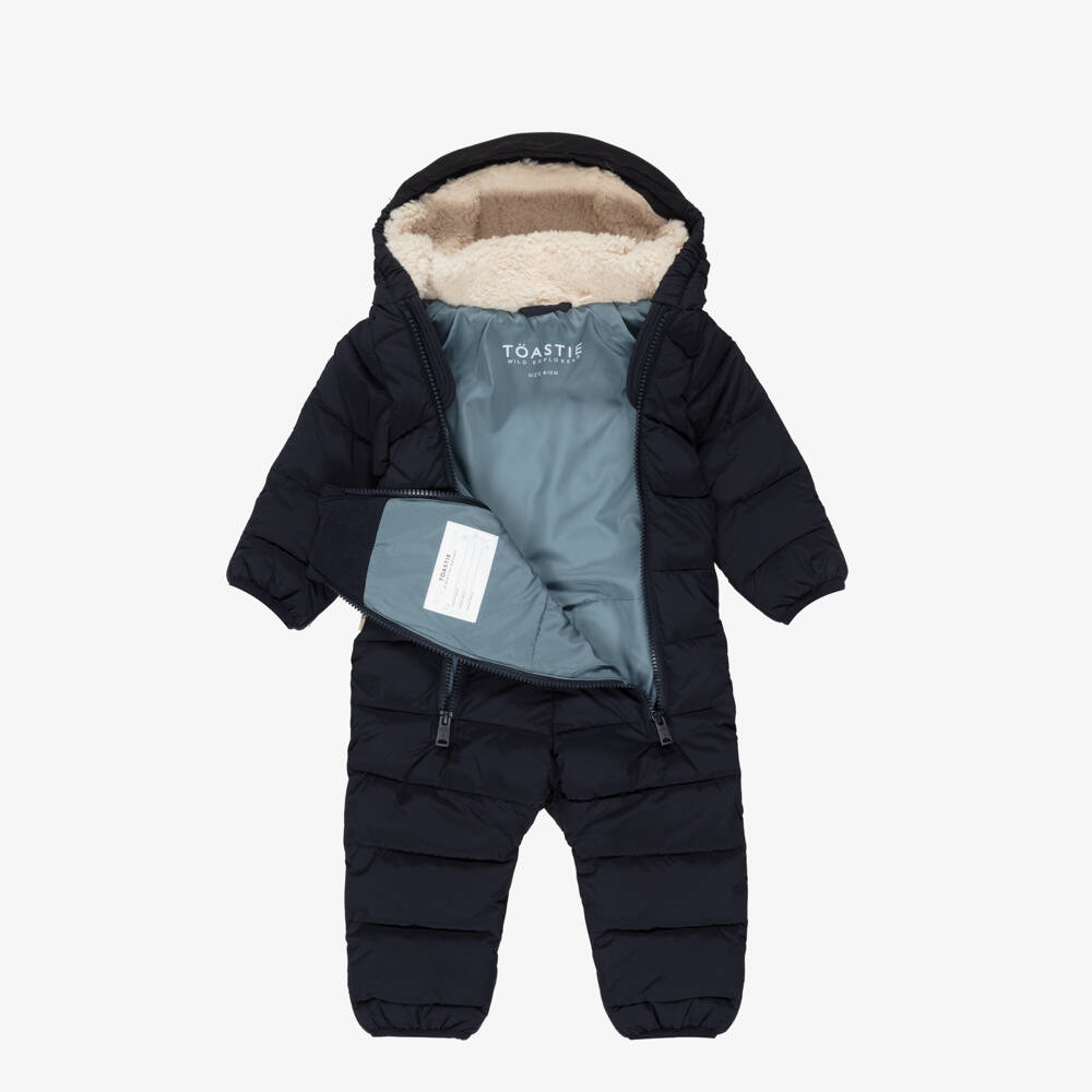 Töastie-Navy Blue Padded Baby Snowsuit with Hood | Childrensalon Outlet