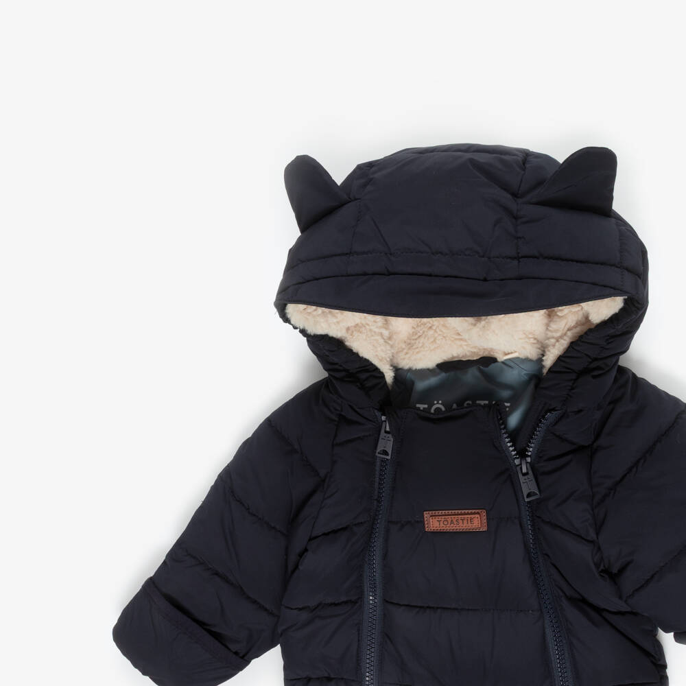 Töastie-Navy Blue Padded Baby Snowsuit with Hood | Childrensalon Outlet