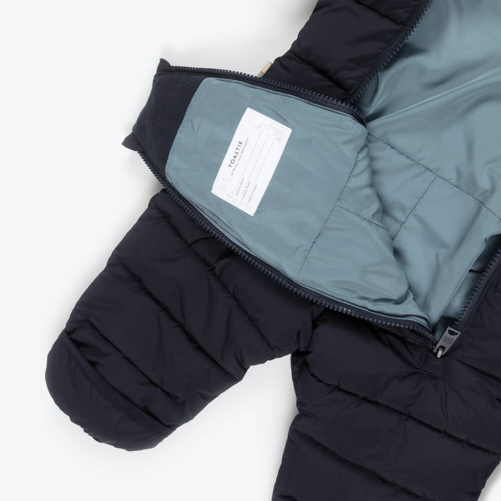 Töastie-Navy Blue Padded Baby Snowsuit with Hood | Childrensalon Outlet