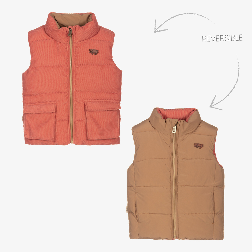 Töastie - Pink & Brown Reversible Gilet | Childrensalon