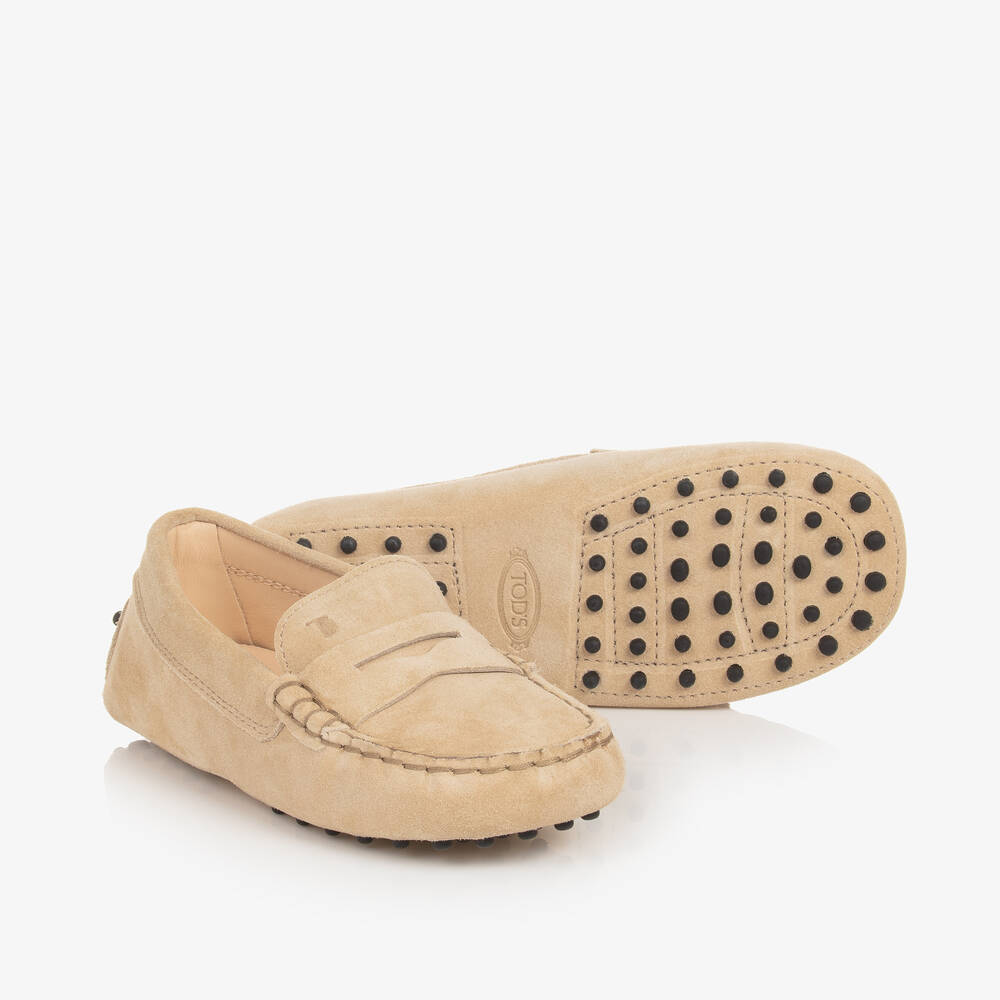 Tod's-حذاء موكاسين جلد شامواه لون بيج للأطفال | Childrensalon Outlet
