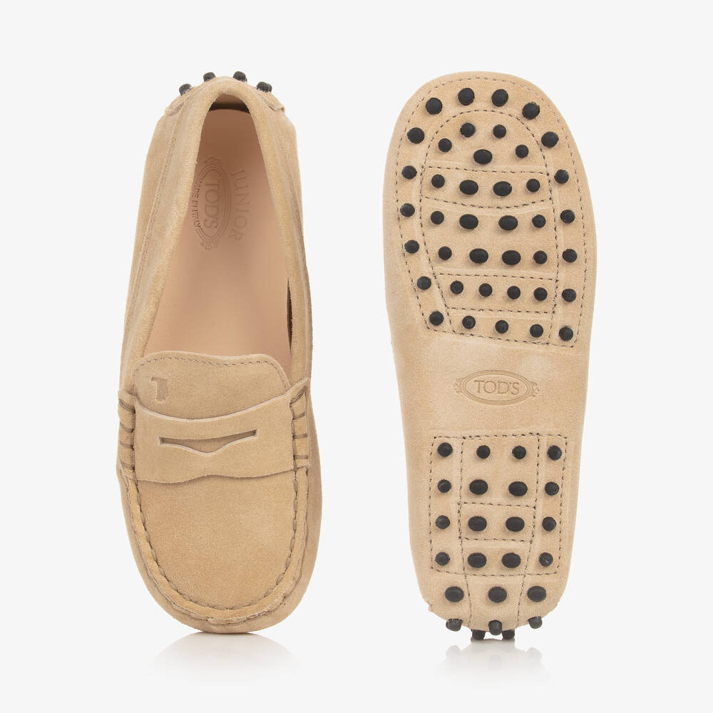 Tod's-حذاء موكاسين جلد شامواه لون بيج للأطفال | Childrensalon Outlet