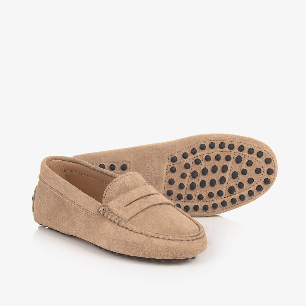 Tod's-حذاء موكاسين جلد شامواه لون بيج للأطفال | Childrensalon Outlet