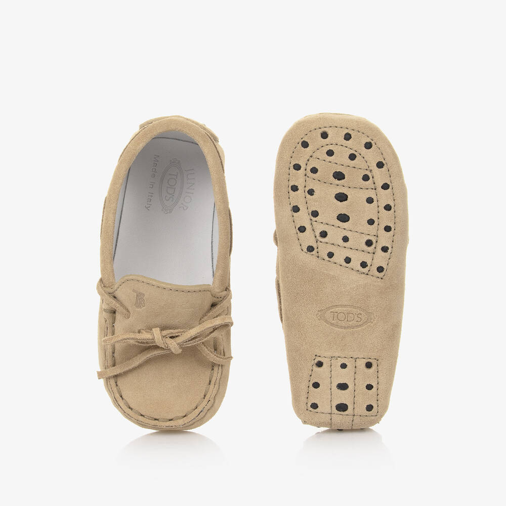 Tod's-Beige Suede Leather Pre-Walker Moccasins | Childrensalon Outlet