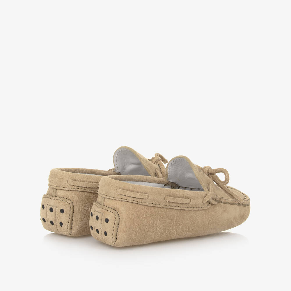 Tod's-Beige Suede Leather Pre-Walker Moccasins | Childrensalon Outlet