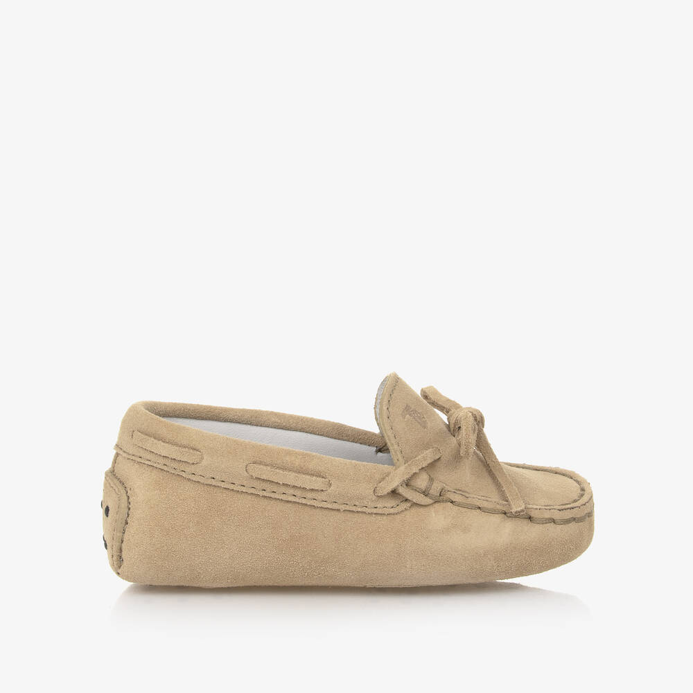 Tod's-Beige Suede Leather Pre-Walker Moccasins | Childrensalon Outlet