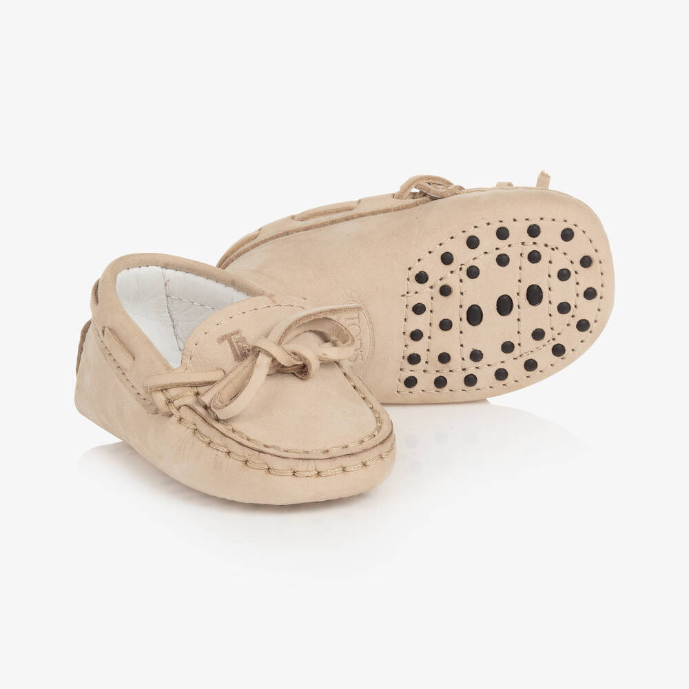 Tod's - Beige Suede Pre-Walker Moccasin Shoes  | Childrensalon