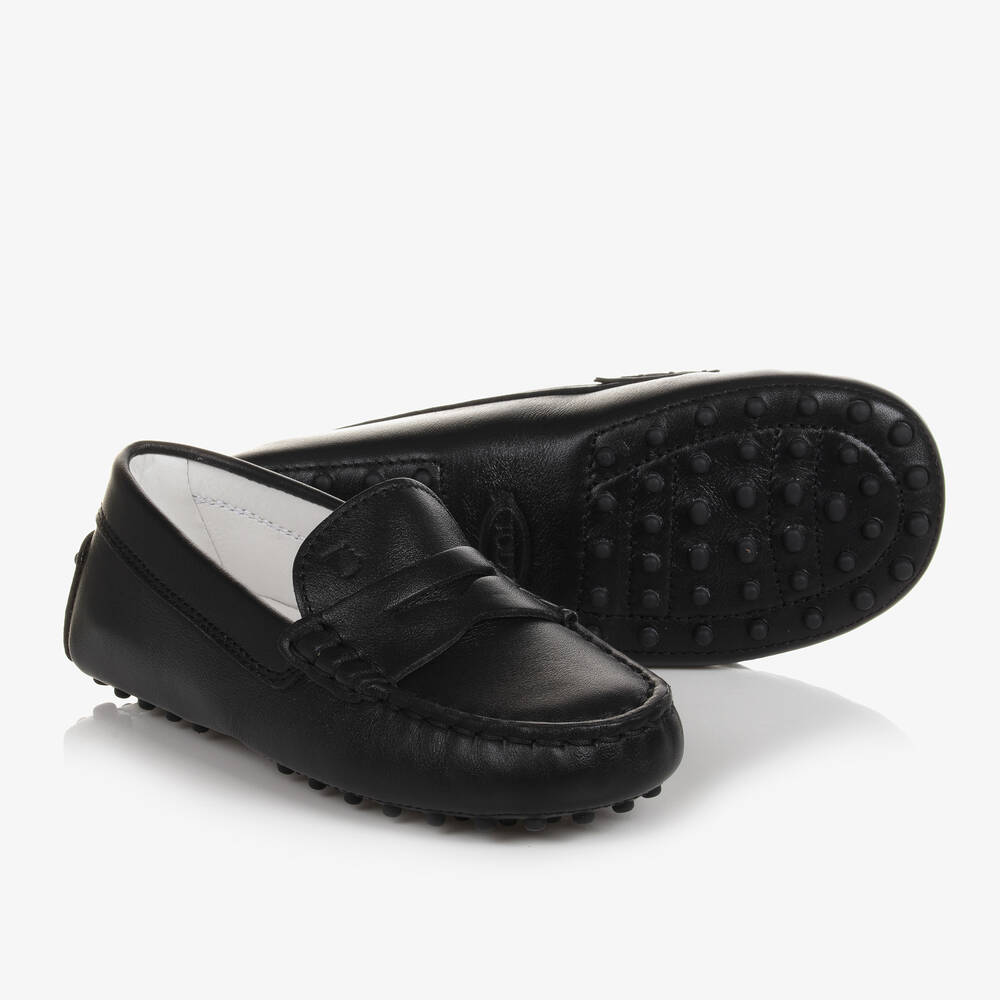 Tod's - حذاء موكاسين جلد لون أسود للأطفال | Childrensalon