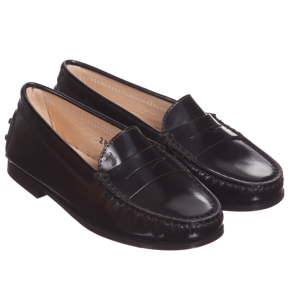 Tod's - Black Leather 'New Citta' Loafers | Childrensalon