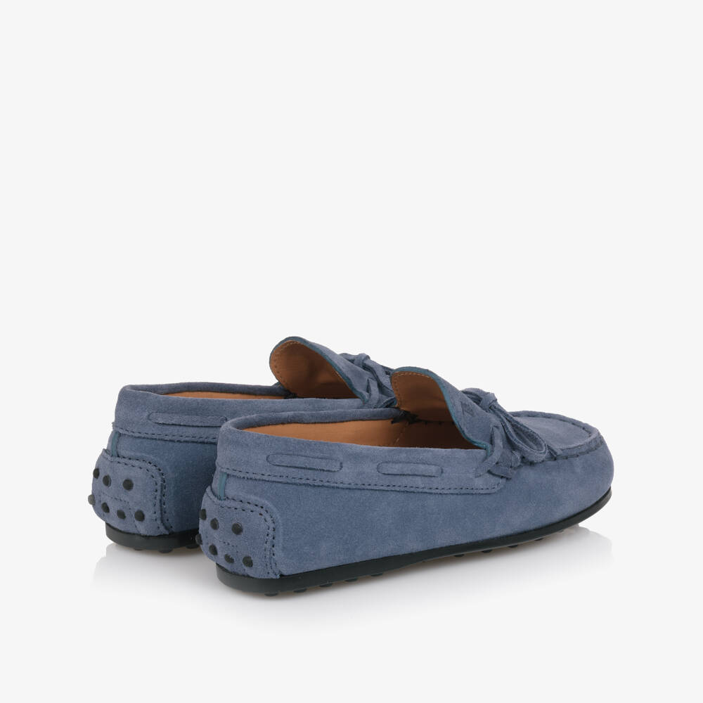 Tod's-Blue Suede Moccasins with Rubber Pebbles | Childrensalon Outlet