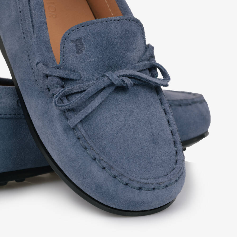 Tod's-Blue Suede Moccasins with Rubber Pebbles | Childrensalon Outlet