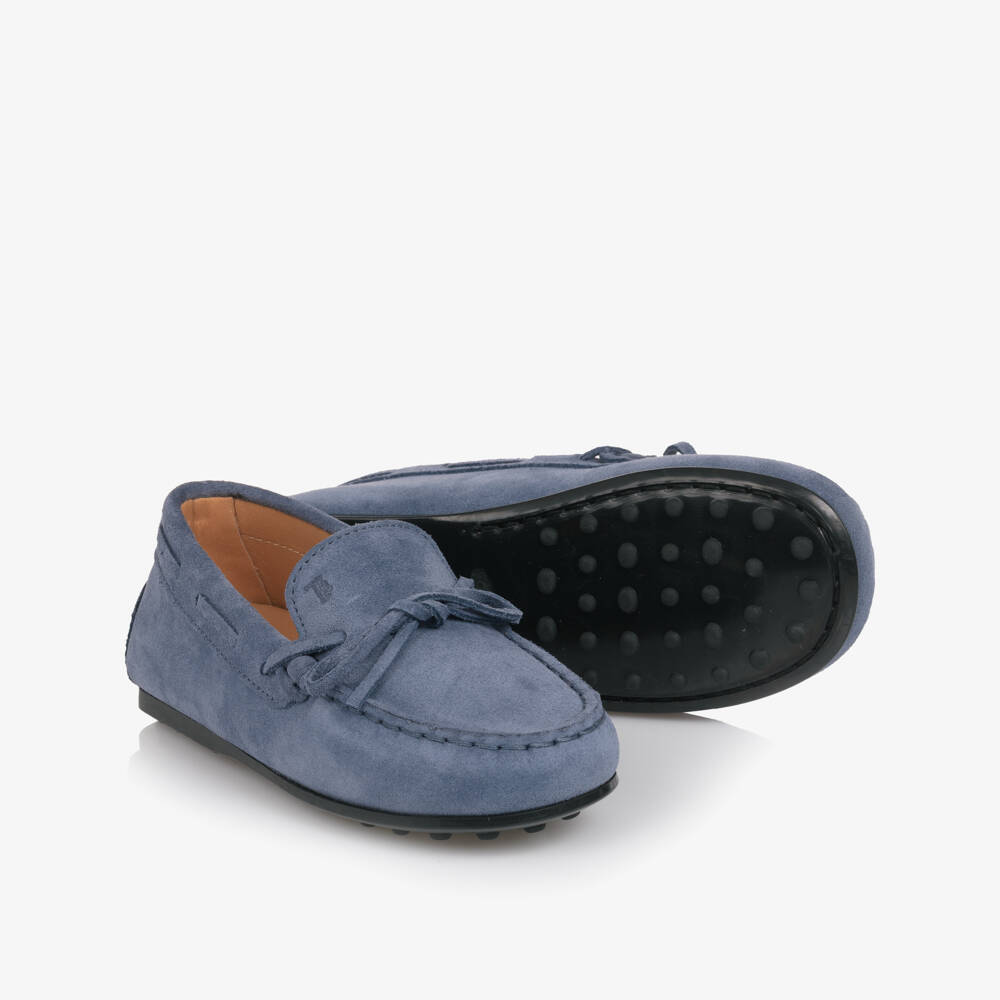 Tod's-Blue Suede Moccasins with Rubber Pebbles | Childrensalon Outlet