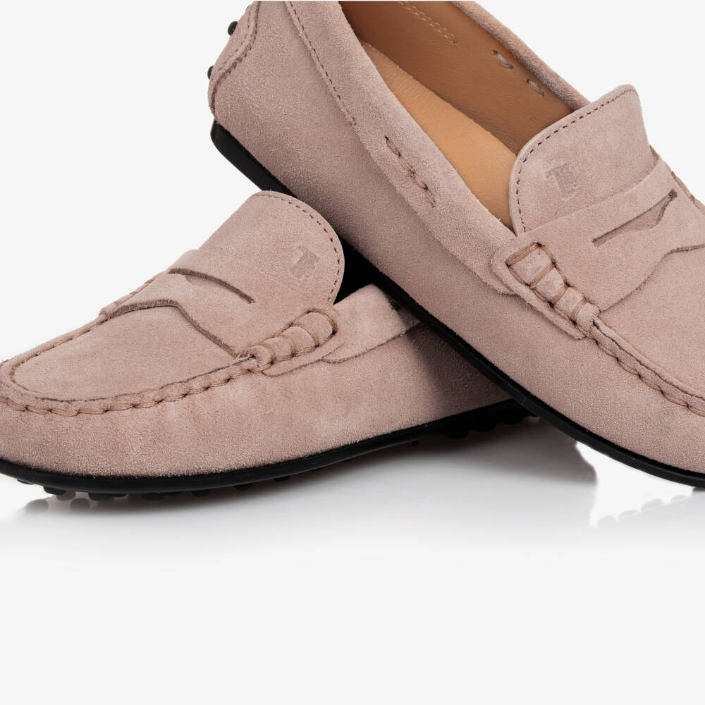 Tod's-Boys Beige Suede Moccasin Loafers | Childrensalon Outlet